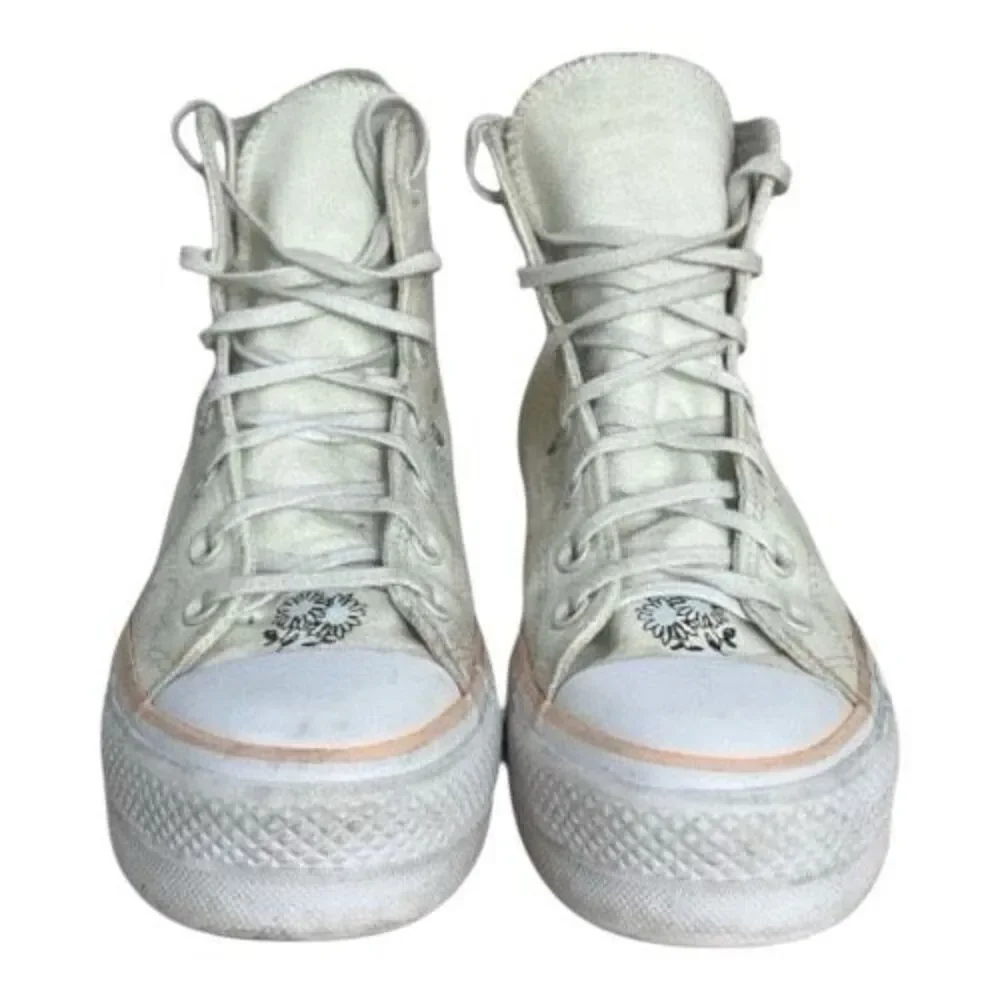 Converse Chuck Taylor All Star Lift High White Sun & Cloud Embroidered Shoes 9